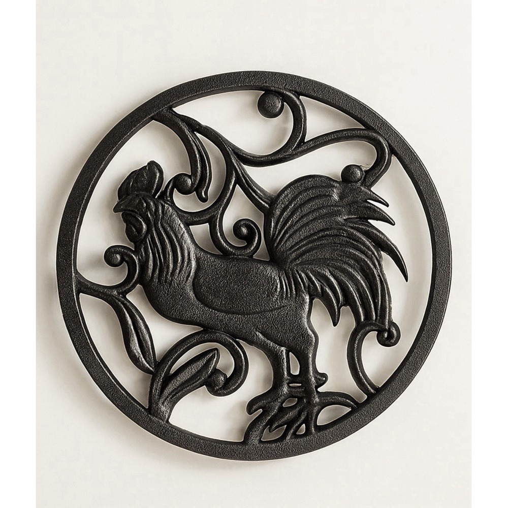 Rooster Trivet Black Cast Iron Scrollwork‎ Farmhouse 8 in Rustic Charming Decor